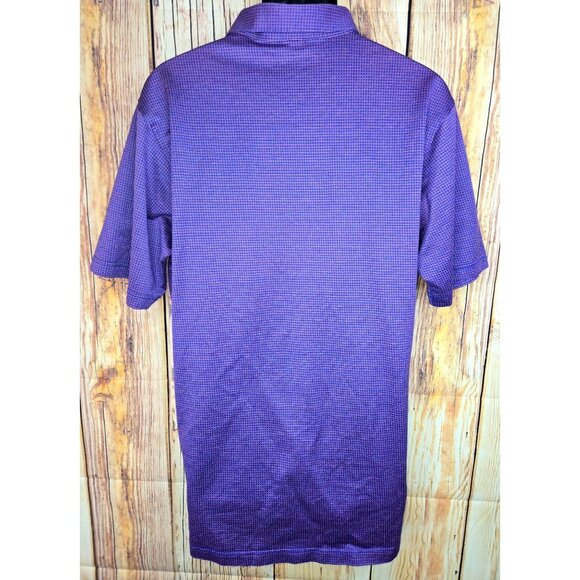 Peter Millar Mens Polo Shirt Large Purple Micro Check 100% Cotton - Picture 2 of 7
